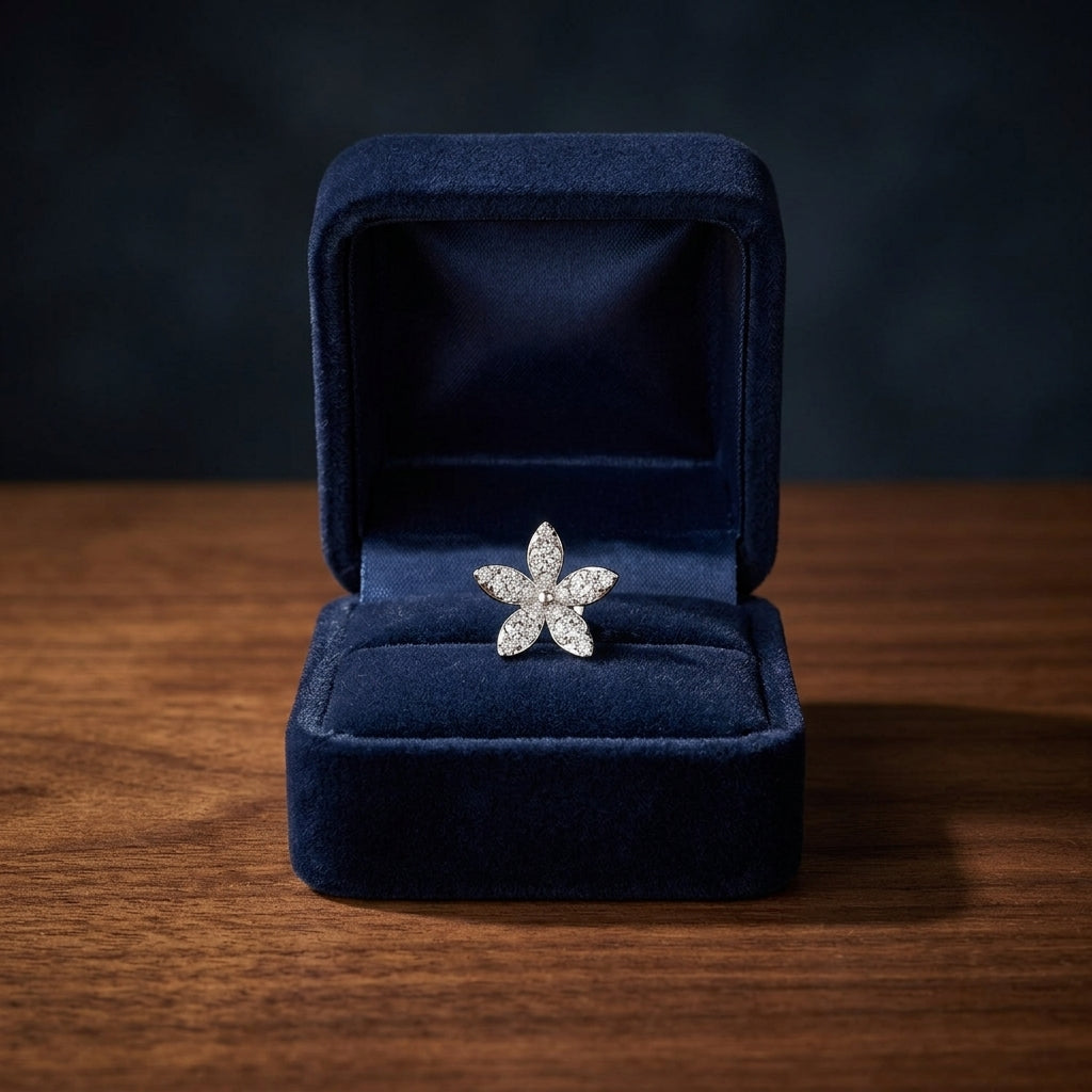 Diamond 5-petal Stud Earrings In 14k White Gold — gift presentation
