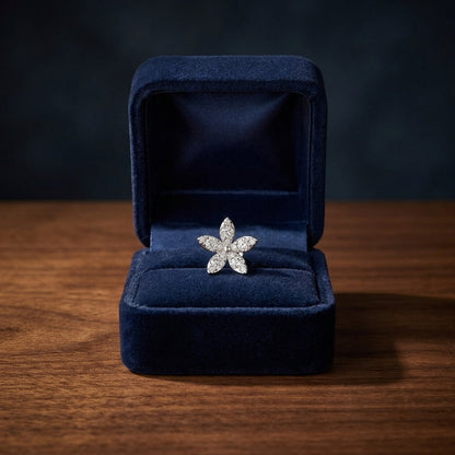 Diamond 5-petal Stud Earrings In 14k White Gold — gift presentation