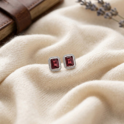 Pink Tourmaline and Diamond Rectangular Earrings in 14k White Gold — textile flat lay