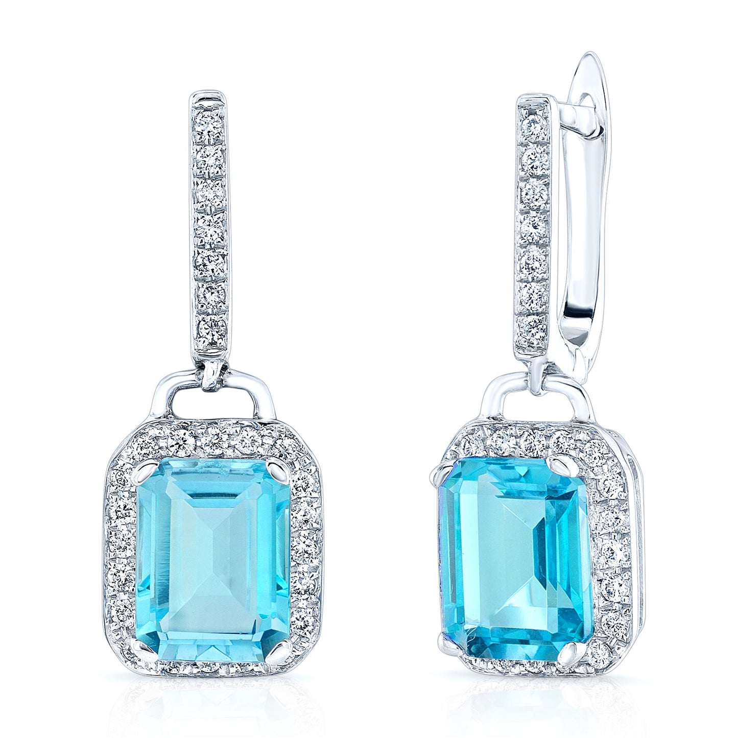 Swiss Blue Topaz And Diamond Earrings In 14k White Gold (1/3 Ct. Tw.)