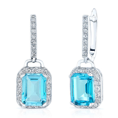 Swiss Blue Topaz And Diamond Earrings In 14k White Gold (1/3 Ct. Tw.)