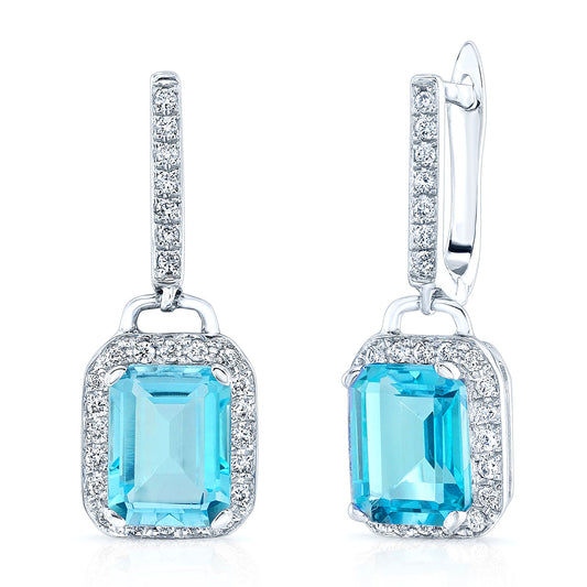 Swiss Blue Topaz And Diamond Earrings In 14k White Gold (1/3 Ct. Tw.)