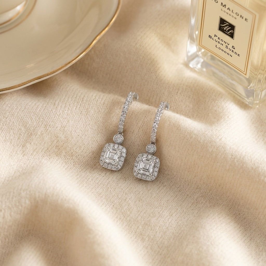 14kw Diamond Earrings — textile flat lay