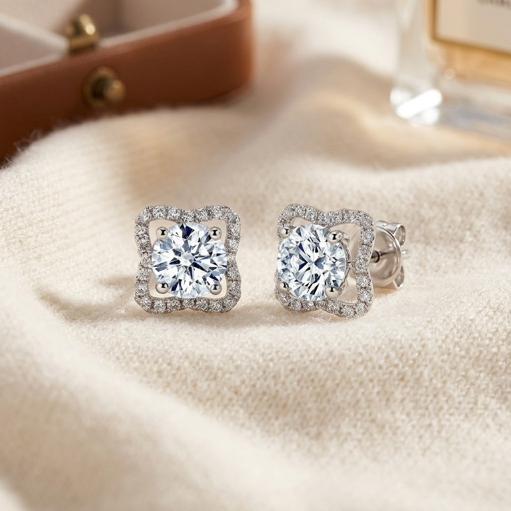 14kw Diamond Earrings — textile flat lay