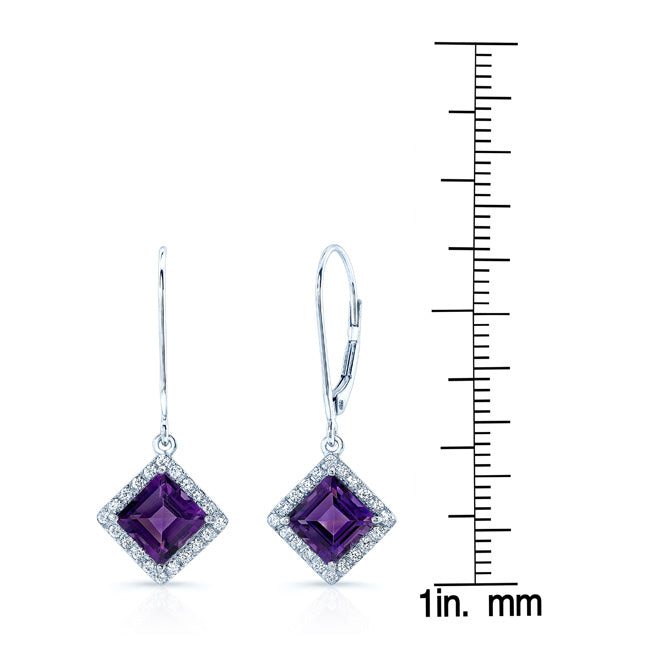 Amethyst Square And Diamond Earrings In 14k White Gold (6x6mm)