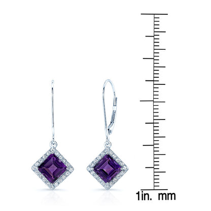 Amethyst Square And Diamond Earrings In 14k White Gold (6x6mm)