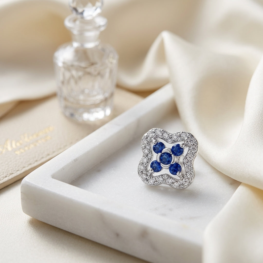 Sapphire & Diamond Clover Earrings in 14K White Gold - editorial hero