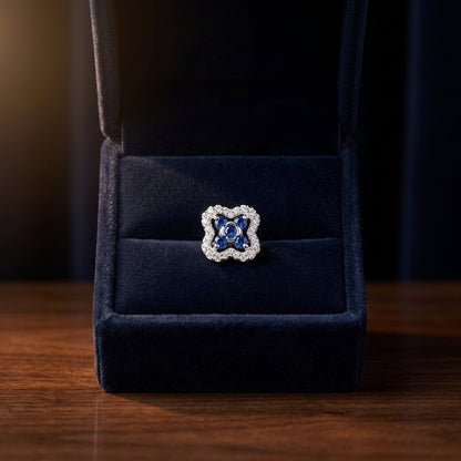Sapphire & Diamond Clover Earrings in 14K White Gold - presentation