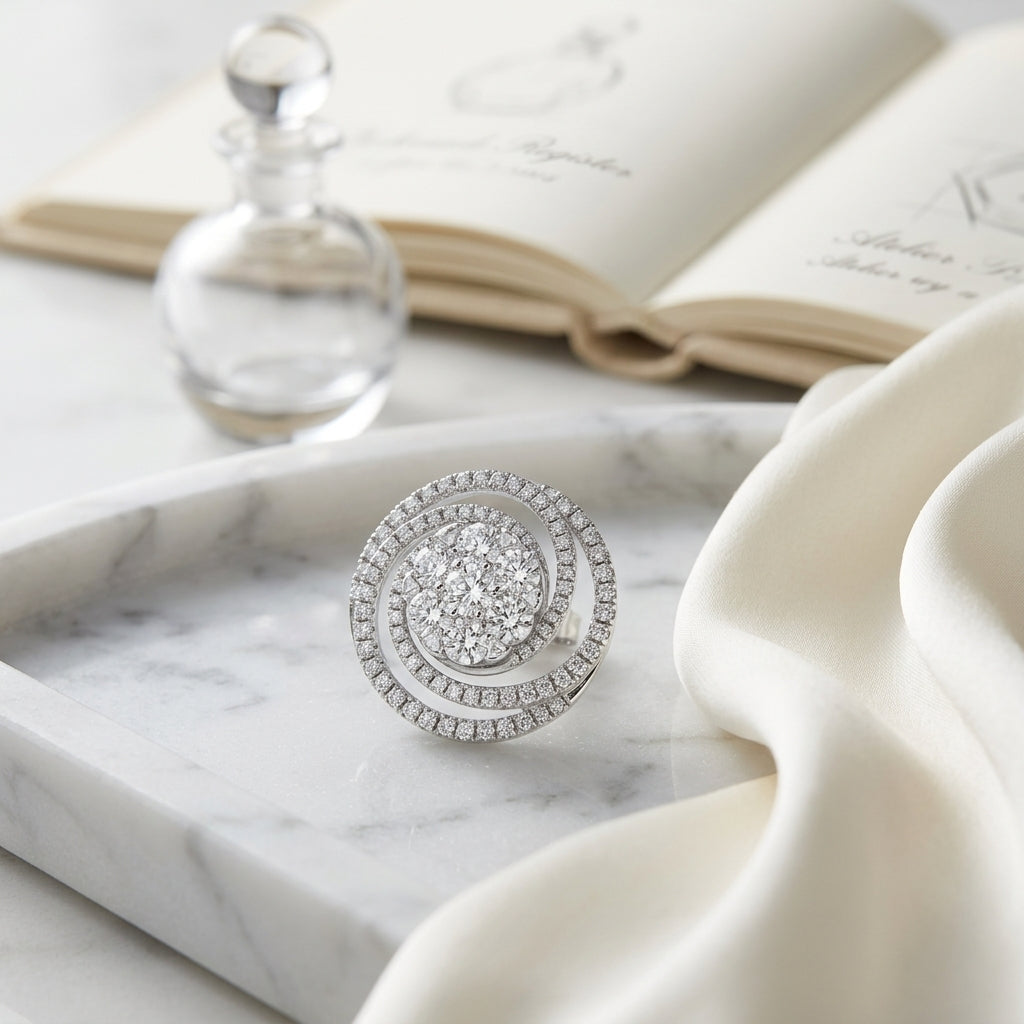 Diamond Circle Swirl Earring In 14k White Gold — atelier still life