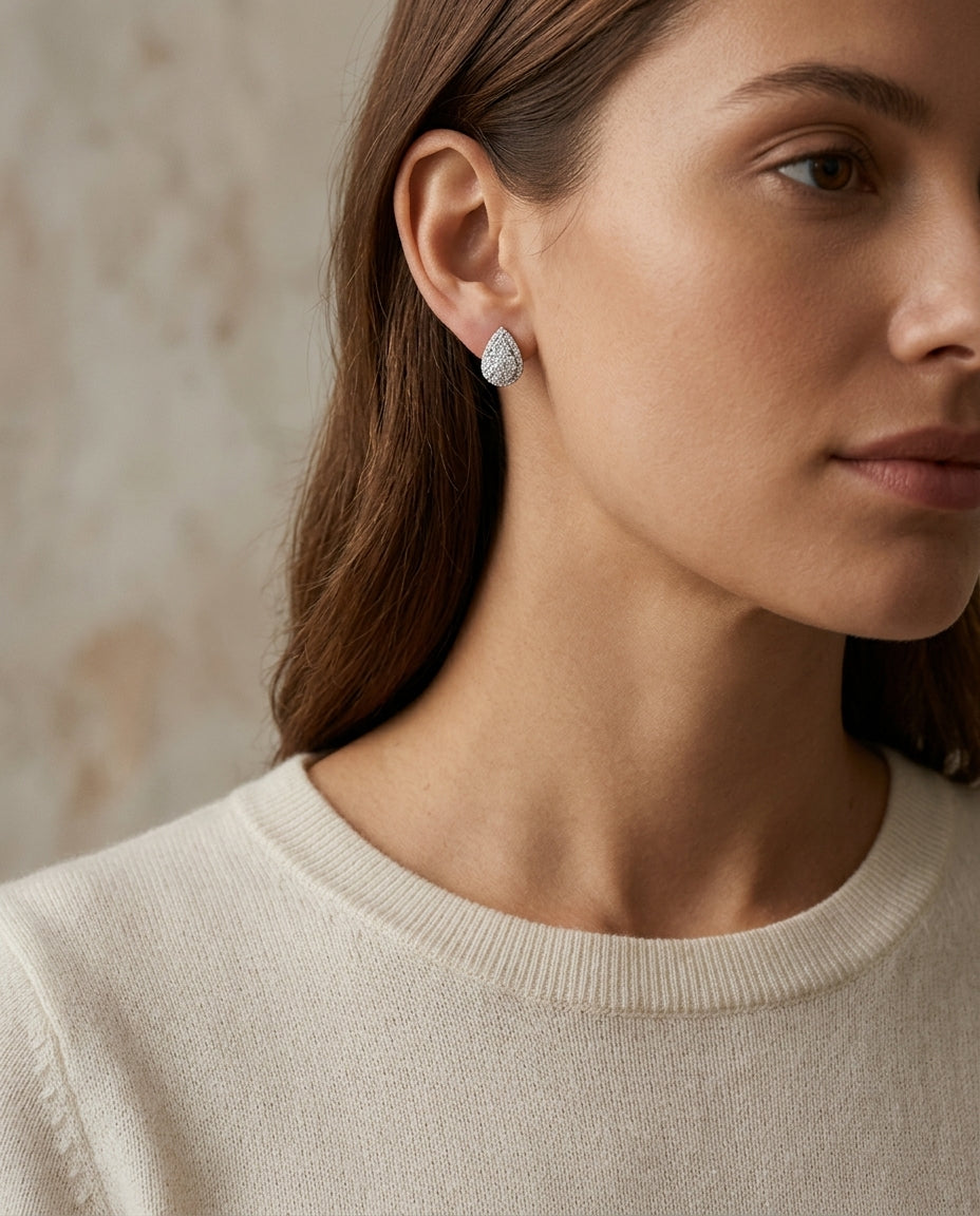 Diamond Teardrop Earrings In 14k White Gold — editorial close-up