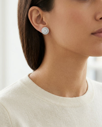 Diamond Cluster Shield Earrings In 14k White Gold — editorial close-up