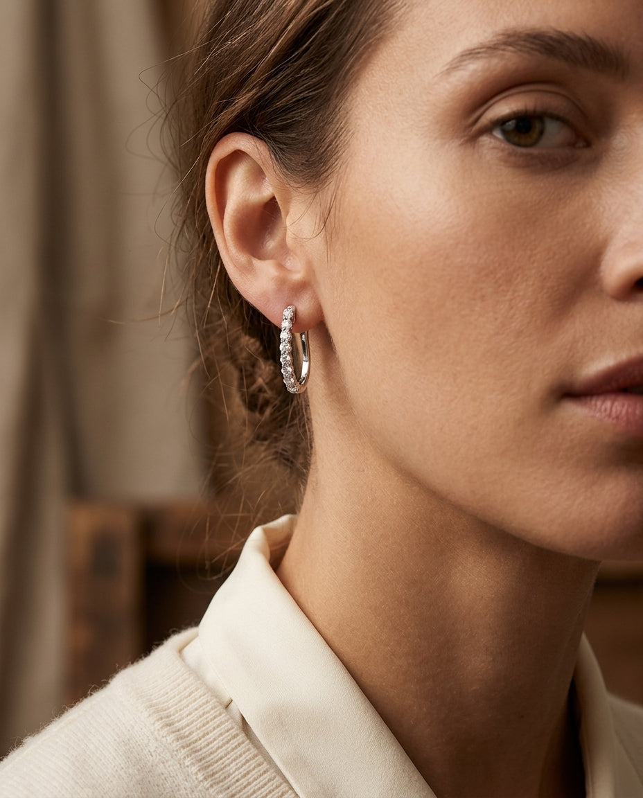 Diamond Hoop Earrings In 14k White Gold (1/2ctw) — editorial close-up