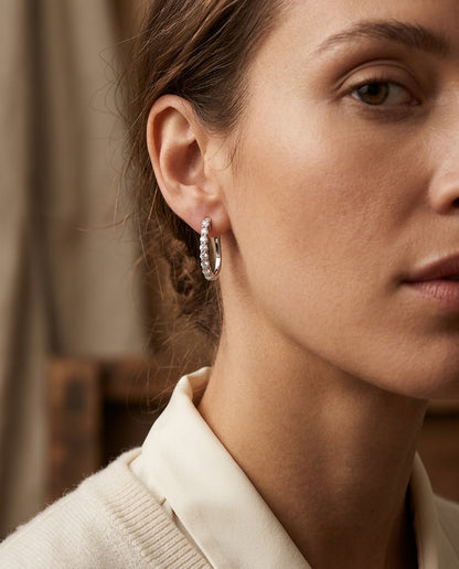 Diamond Hoop Earrings In 14k White Gold (1/2ctw) — editorial close-up