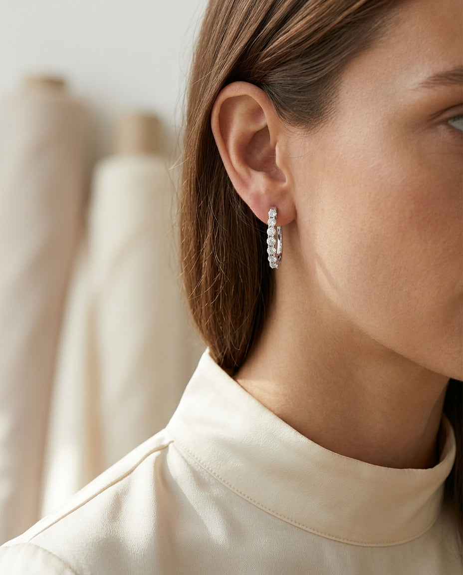 Diamond Hoop Earrings In 14k White Gold (1.00 Ct.tw.) — editorial close-up