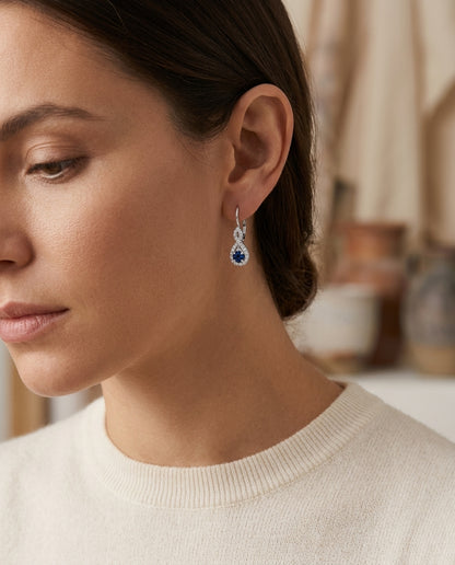 Sapphire And Diamond Earrings In 14k White Gold — editorial close-up