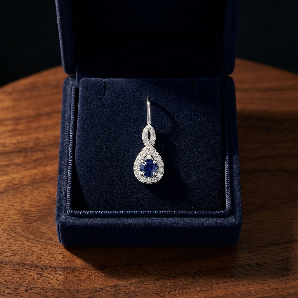 Sapphire And Diamond Earrings In 14k White Gold — gift presentation