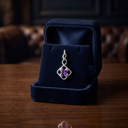 Amethyst And Diamond Twist Drop Earrings In 14k White Gold — gift presentation