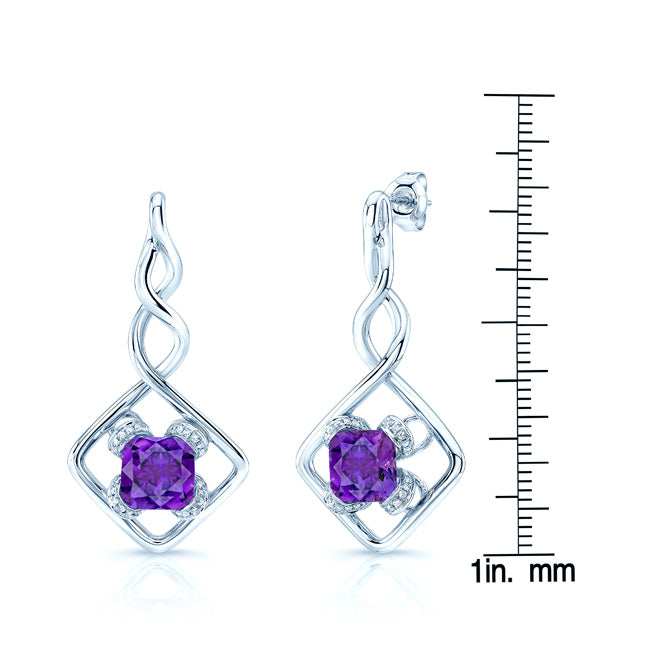 Amethyst And Diamond Twist Drop Earrings In 14k White Gold