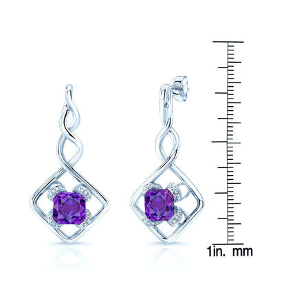 Amethyst And Diamond Twist Drop Earrings In 14k White Gold