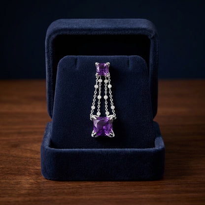 Amethyst And Diamond Dangle Square Earrings In 14k White Gold — gift presentation