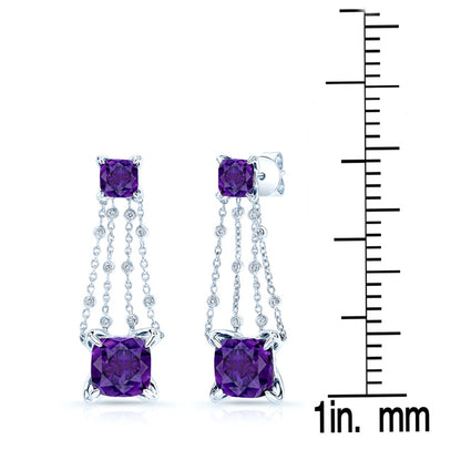 Amethyst And Diamond Dangle Square Earrings In 14k White Gold