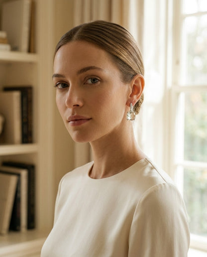 Amethyst and Diamond Earrings in 14k White Gold — portrait full
