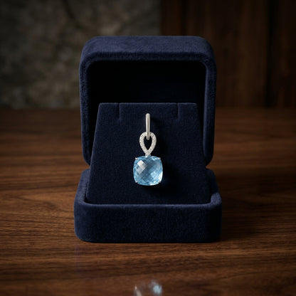Blue Topaz And Diamond Cushion Drop Earrings In 14k White Gold — gift presentation