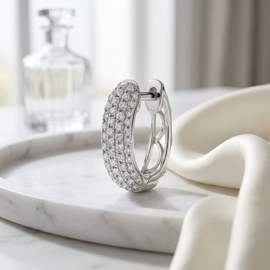 Diamond Pave Oval Huggie Earrings In 14k White Gold ( 0.62ctw) — atelier still life