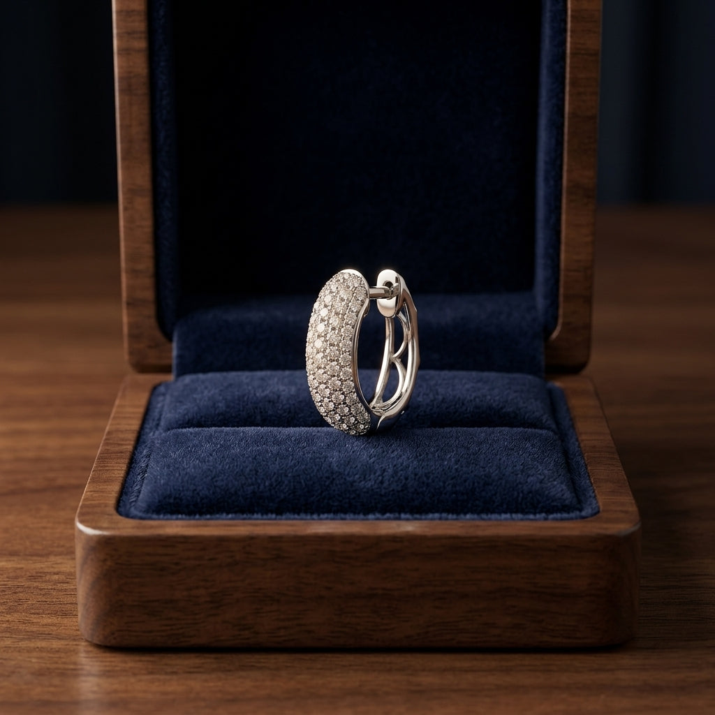 Diamond Pave Oval Huggie Earrings In 14k White Gold ( 0.62ctw) — gift presentation