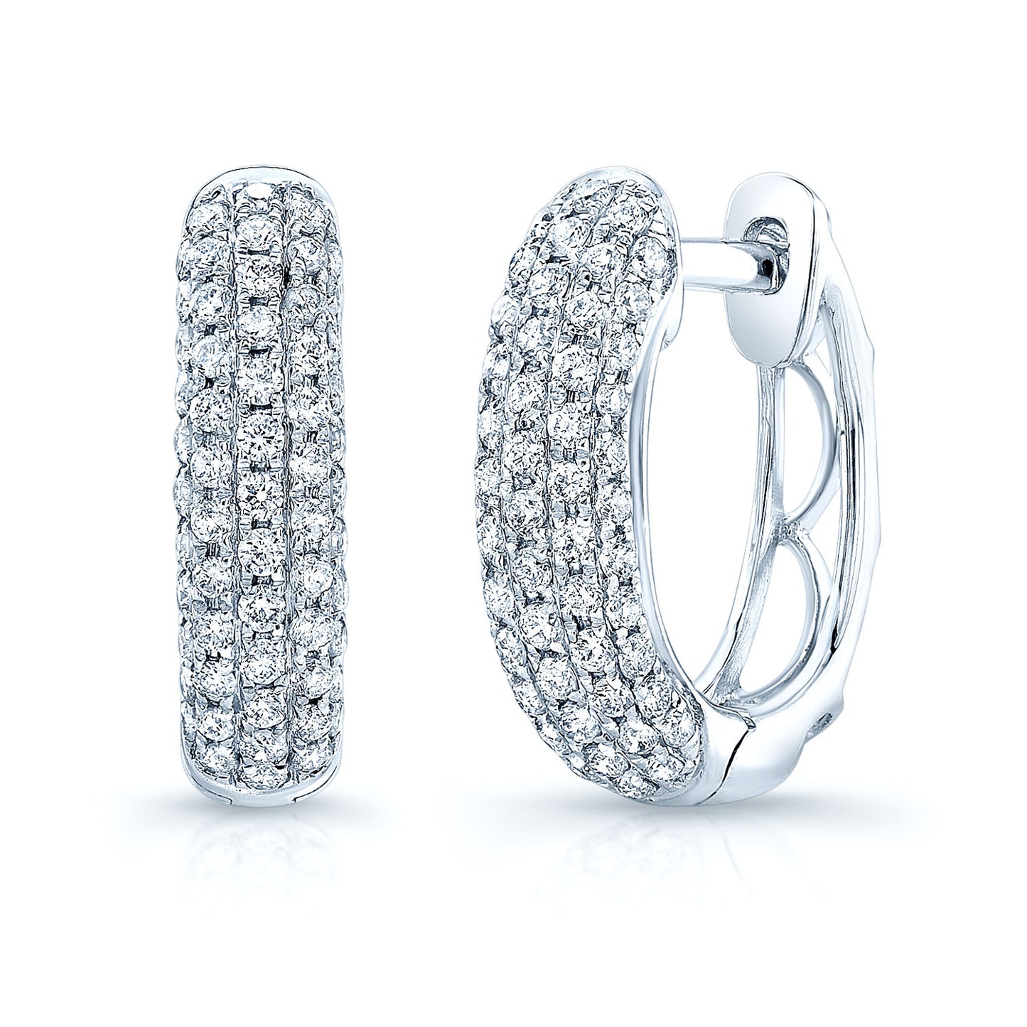 Diamond Pave Oval Huggie Earrings In 14k White Gold ( 0.62ctw)
