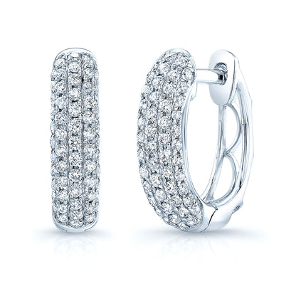 Diamond Pave Oval Huggie Earrings In 14k White Gold ( 0.62ctw)