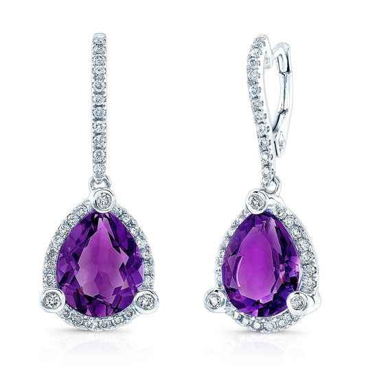 14kw Gold Pear Shape Amethyst & Diamond Earrings