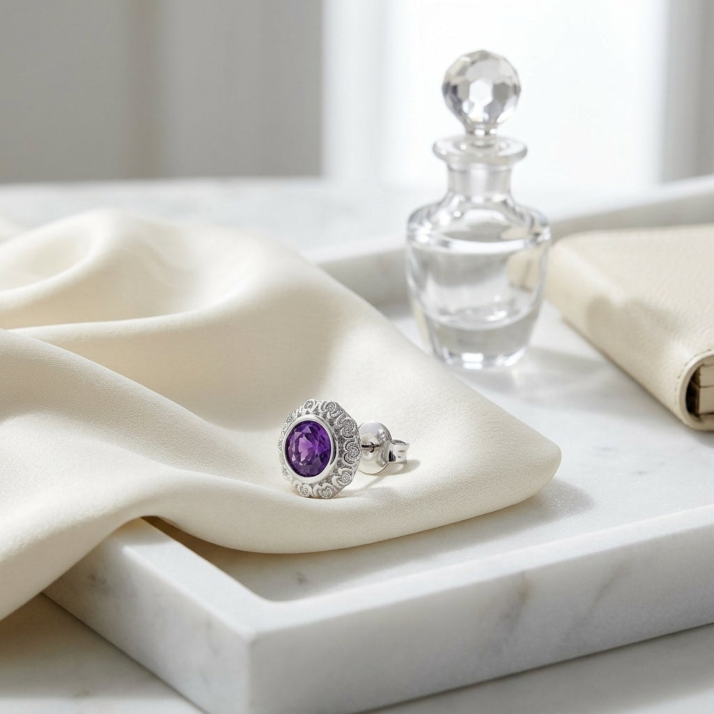 Amethyst & Diamond Earring In 14k White Gold — atelier still life