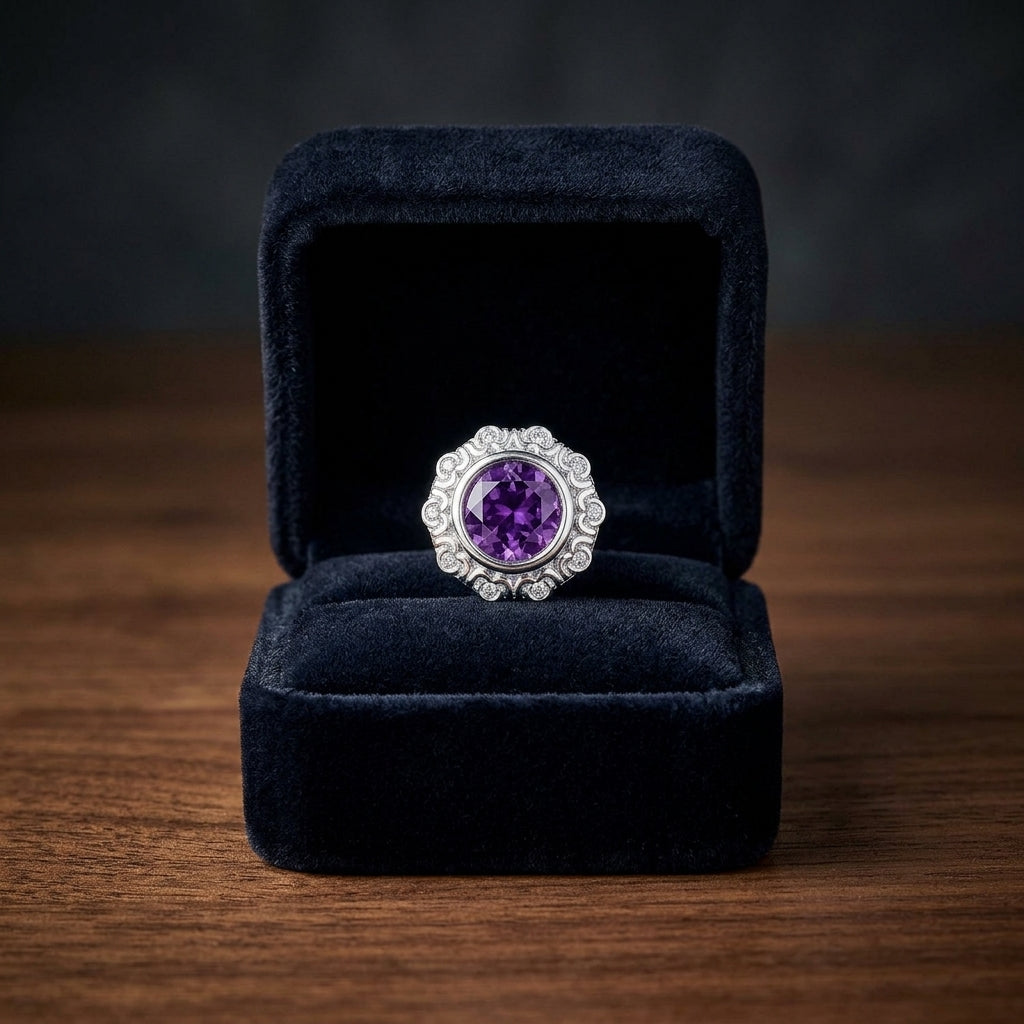 Amethyst & Diamond Earring In 14k White Gold — gift presentation