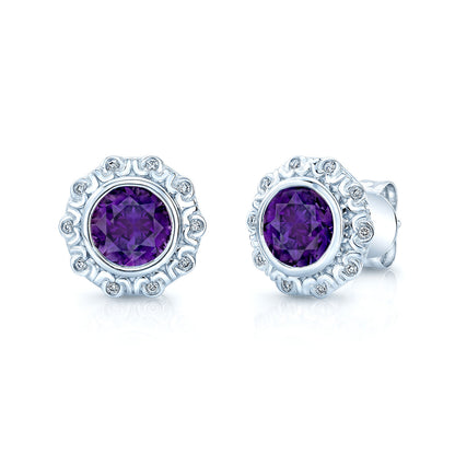 Amethyst & Diamond Earring In 14k White Gold