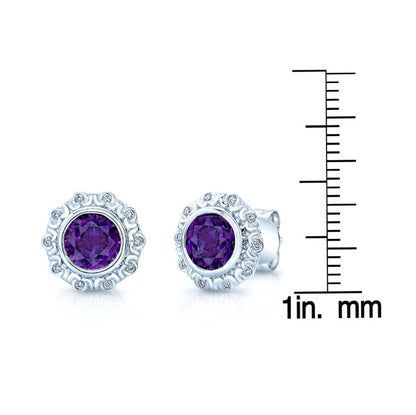 Amethyst & Diamond Earring In 14k White Gold