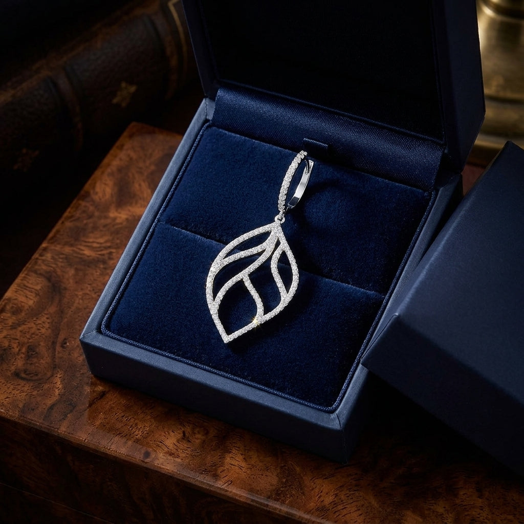 Diamond Open Leaf Design In 14k White Gold (3/4 Ct.tw.) — gift presentation