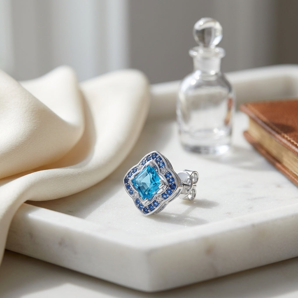 Swiss Blue Topaz, Sapphire And Diamond Earrings In 14k White Gold — atelier still life