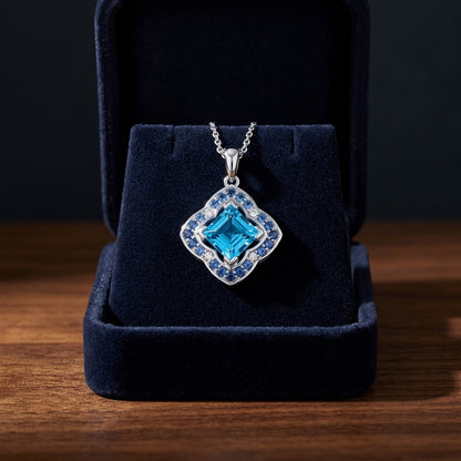 Swiss Blue Topaz, Sapphire And Diamond Earrings In 14k White Gold — gift presentation