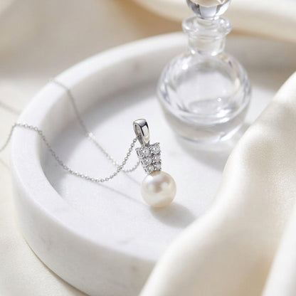 White Cultured Akoya Pearl Earrings With Diamond Prong-set Tapered Tops In 14k White Gold — atelier still life