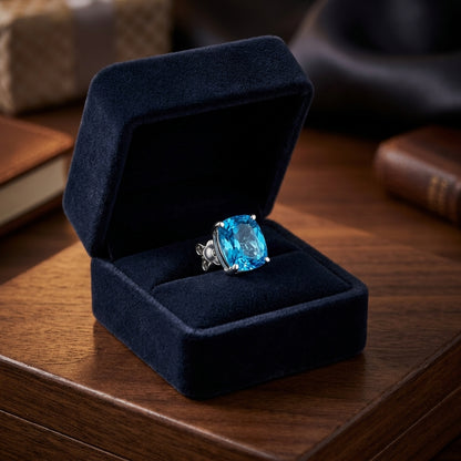 Blue Topaz Cushion 4 Prong Stud Earrings In 14k White Gold — gift presentation