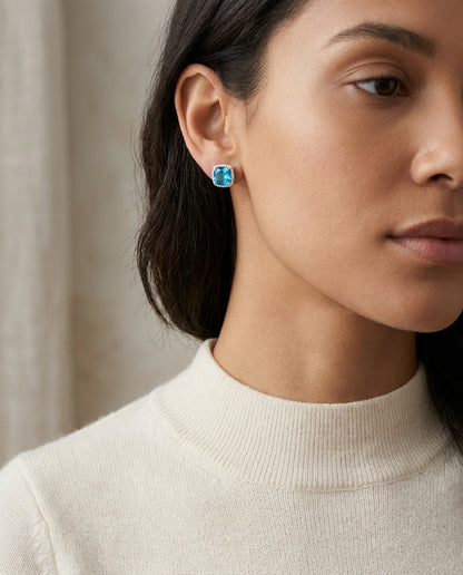 Swiss Blue Topaz & Diamond Earrings In 14k White Gold — editorial close-up