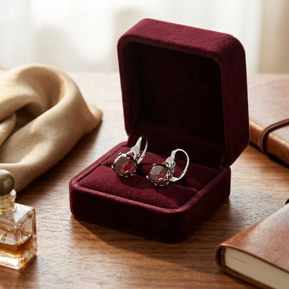 Rhodolite Garnet & Diamond Earrings In 14k White Gold — velvet box