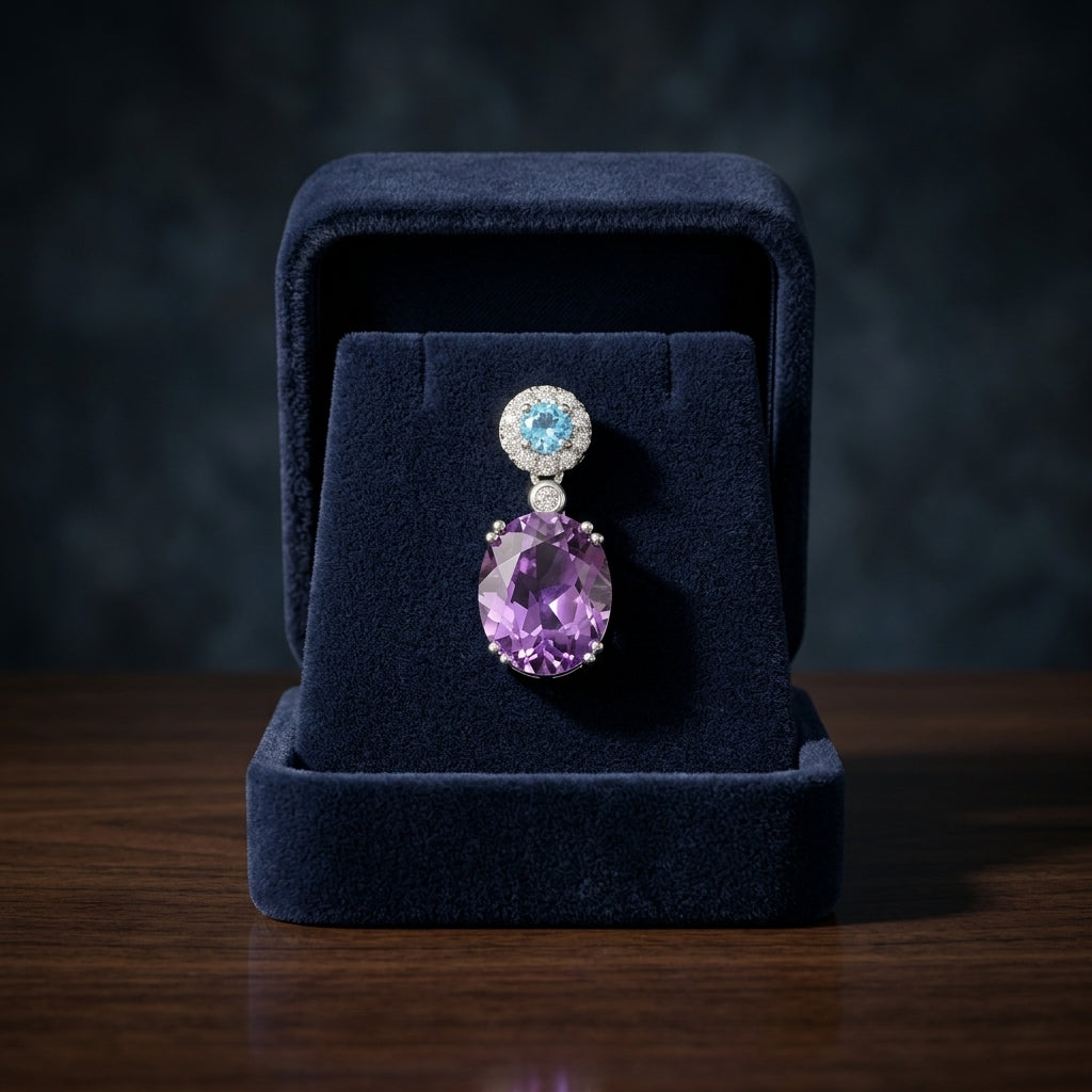 Amethyst, Swiss Blue Topaz And Diamond Earrings In 14k White Gold (9x7mm) — gift presentation
