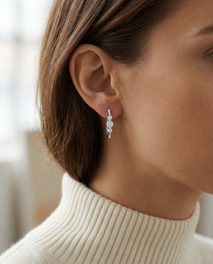 Diamond 3 Stone Hoop Earrings In 14k White Gold (5/8 Ct.tw.) — editorial close-up