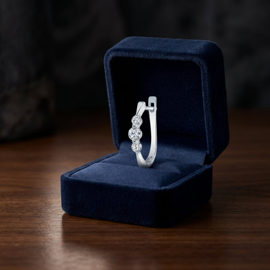 Diamond 3 Stone Hoop Earrings In 14k White Gold (5/8 Ct.tw.) — gift presentation