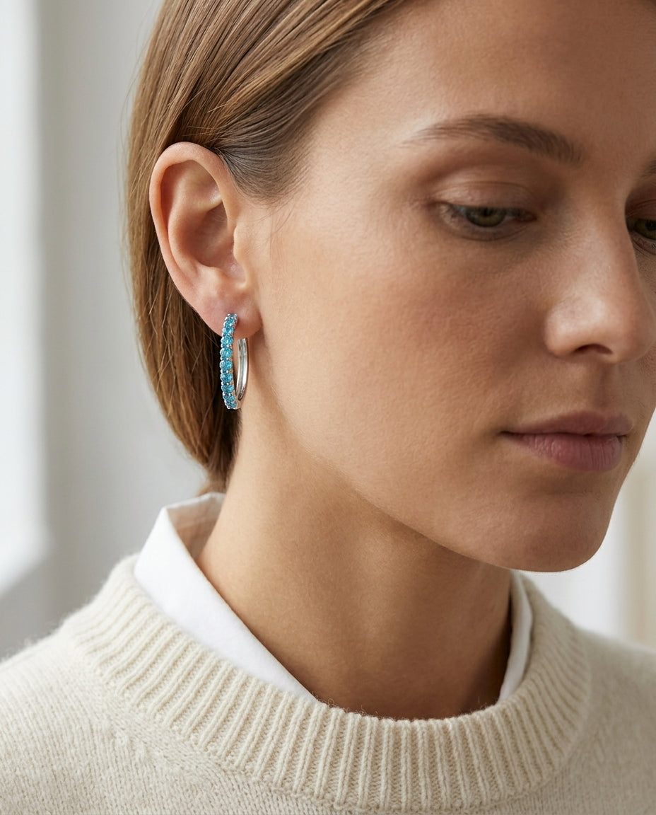 14K Gold 2.40ctw Blue Topaz Hoop Earrings in 14K White Gold - lifestyle
