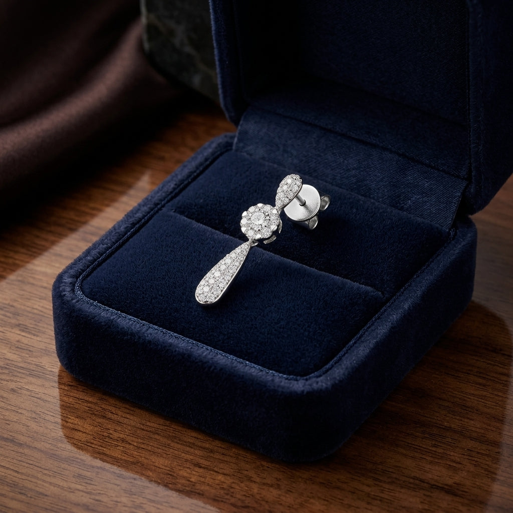 Diamond Cluster Puff Pave Drop Earrings In 14k White Gold — gift presentation