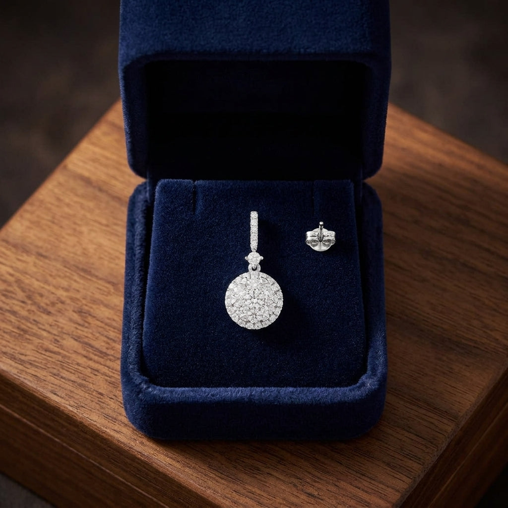 Diamond Cluster Halo Drop Earrings In 14k White Gold — gift presentation