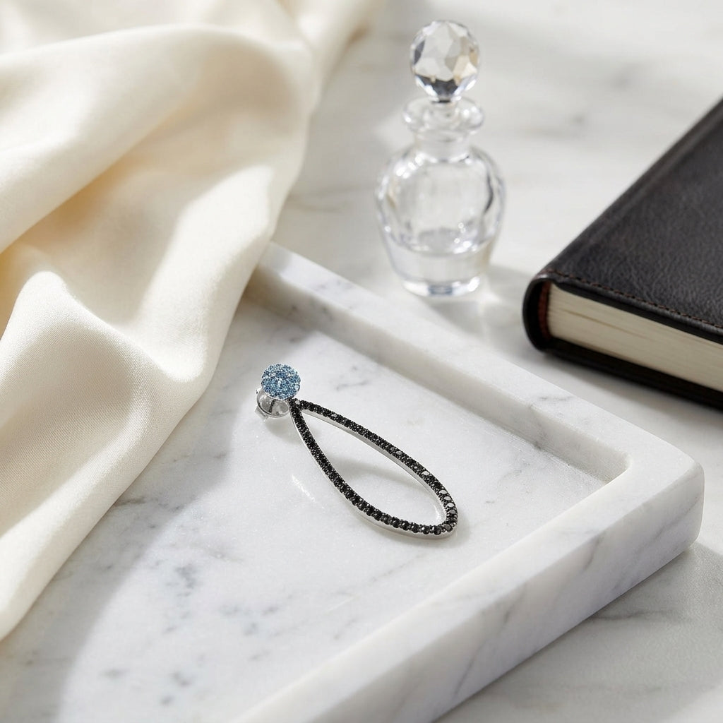 Black And White Diamond Elongated Teardrop Earrings In 14k White Gold (si) — atelier still life